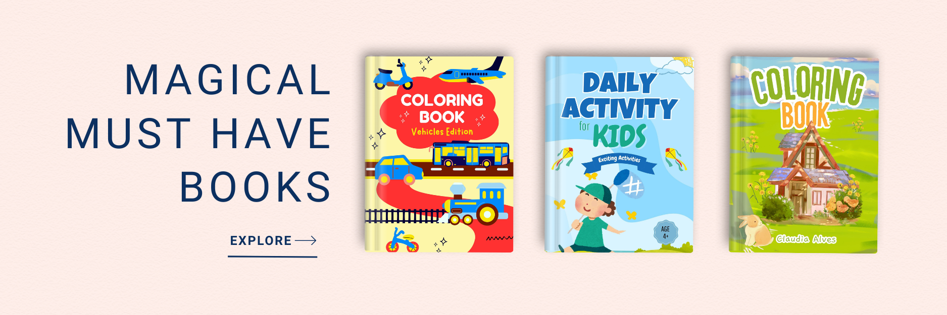 Banner showcasing a diverse collection of coloring books